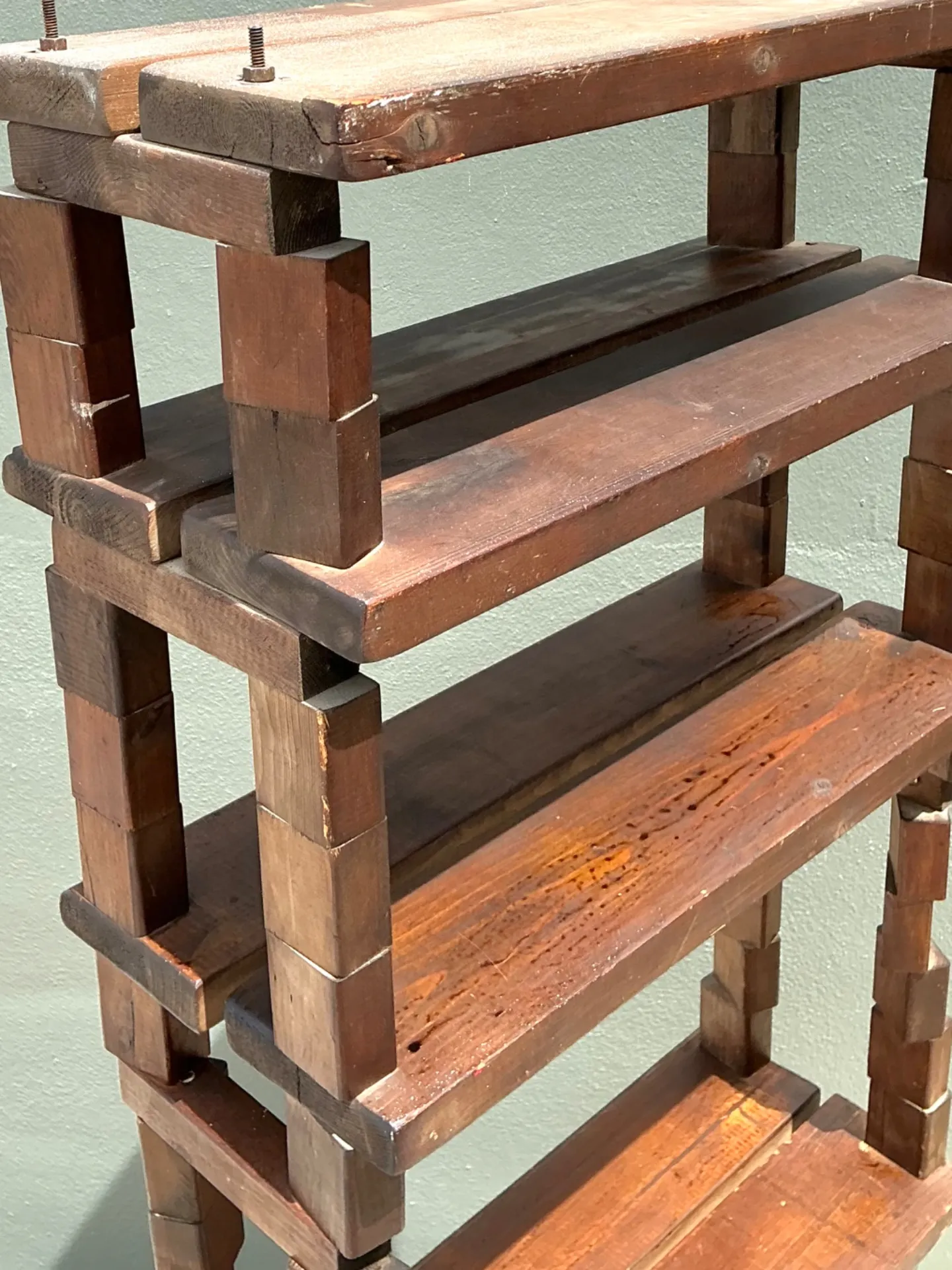 Vintage Brutalist Stacked Wood Etagere — additional photo 2