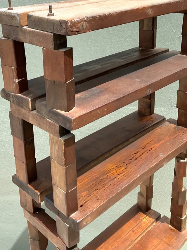 Vintage Brutalist Stacked Wood Etagere — additional photo 2