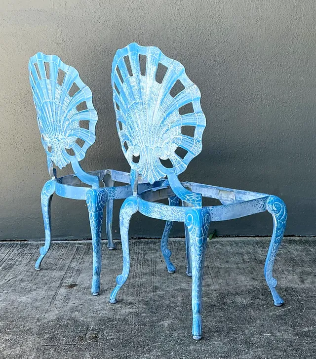 Vintage Blue Metal Shell Back Grotto Chairs - A Pair — additional photo 5