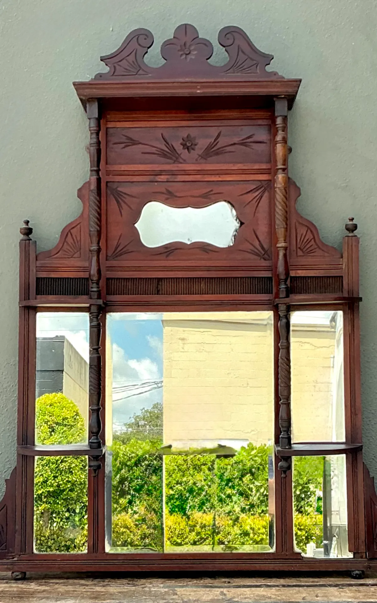 Vintage Eastlake Carved Wood Mantle Mirror — additional photo 2