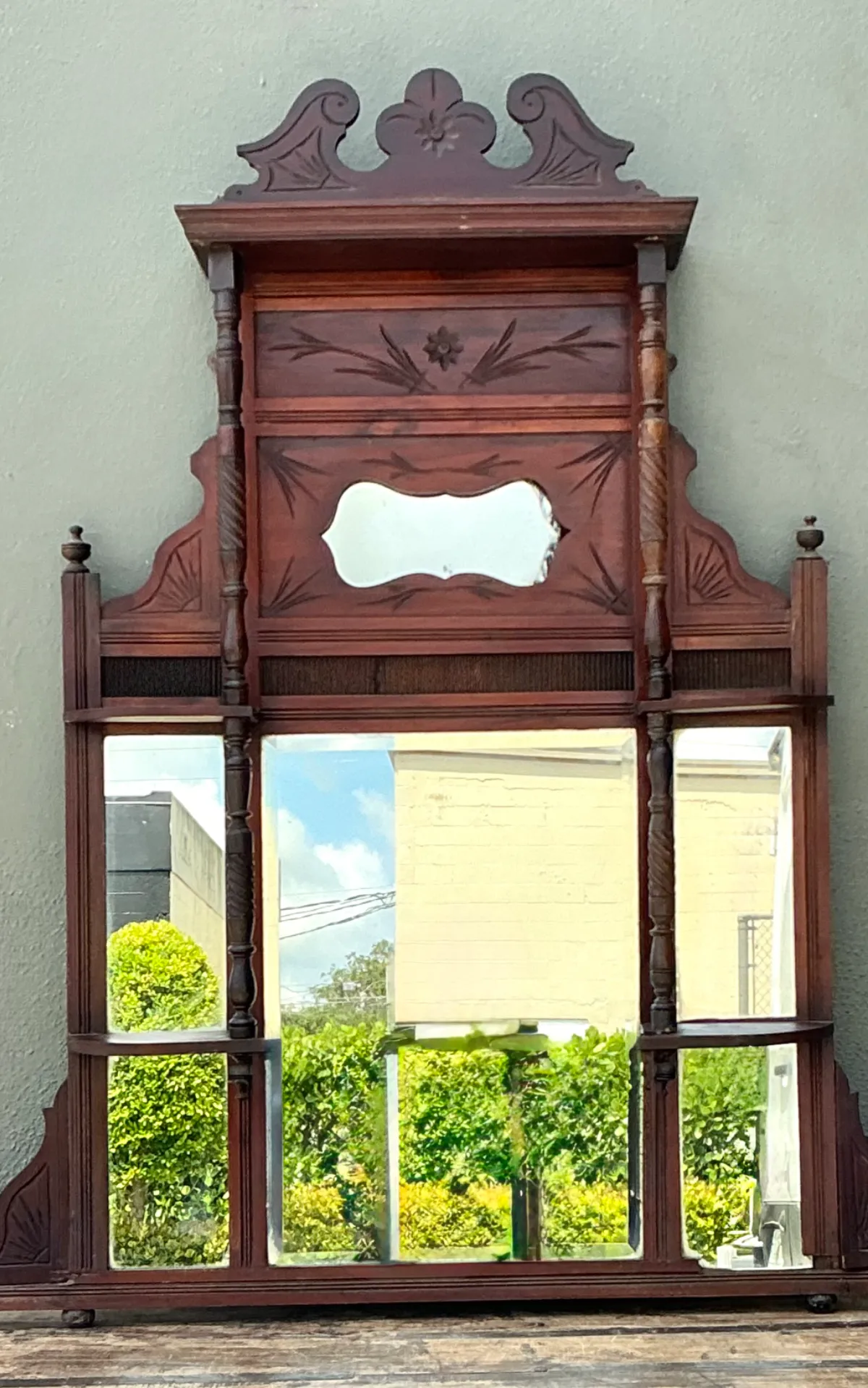 Vintage Eastlake Carved Wood Mantle Mirror — additional photo 4