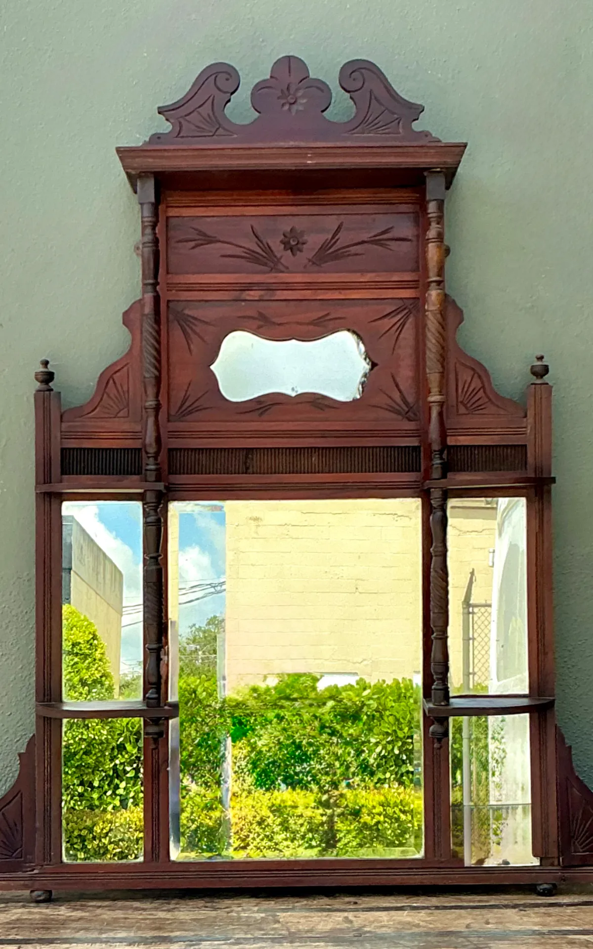 Vintage Eastlake Carved Wood Mantle Mirror — additional photo 8