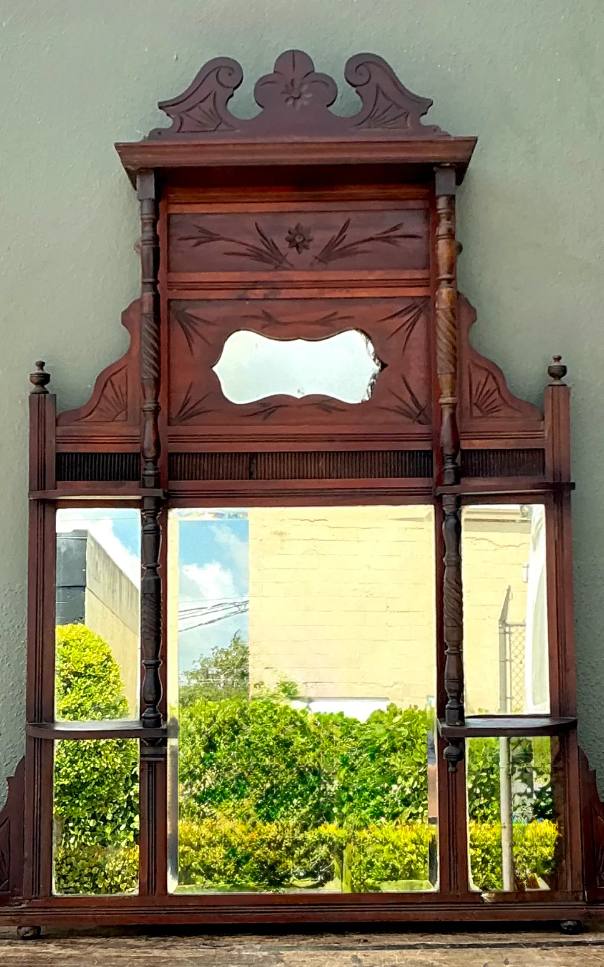 Vintage Eastlake Carved Wood Mantle Mirror