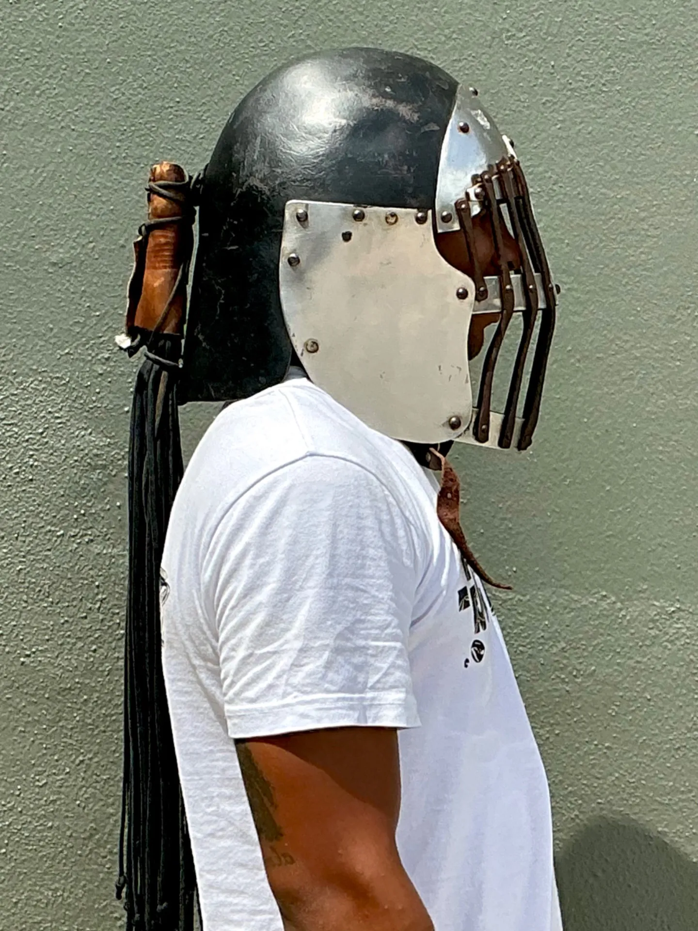 Vintage Gothic Metal Helmet With Leather Detail — additional photo 4