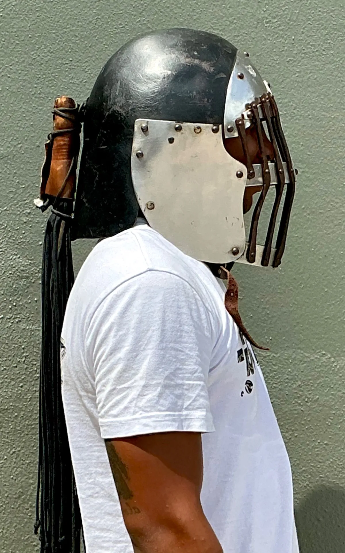 Vintage Gothic Metal Helmet With Leather Detail - Top view