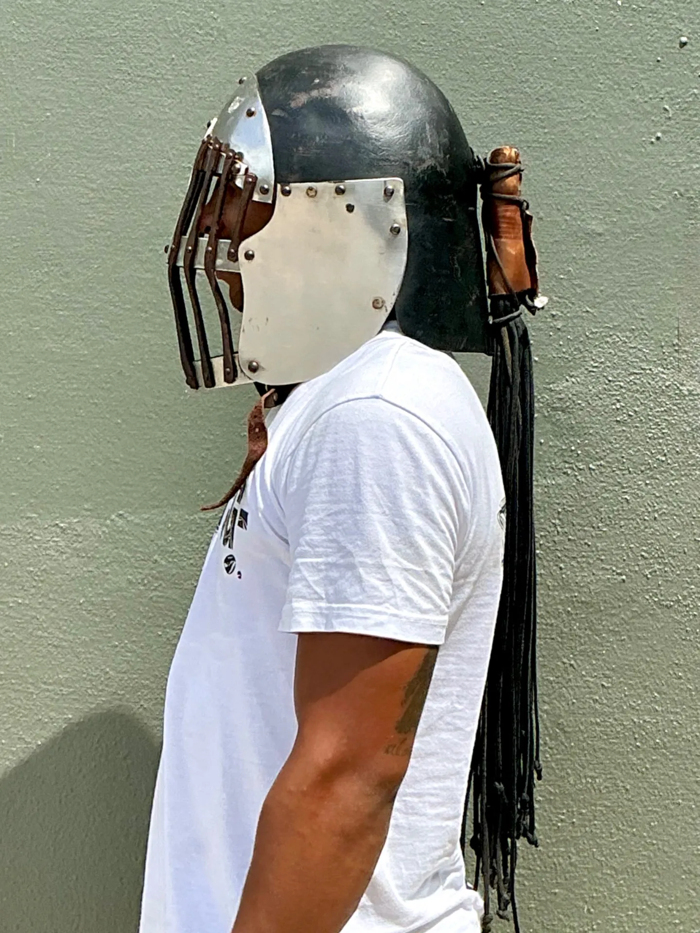 Vintage Gothic Metal Helmet With Leather Detail — additional photo 5