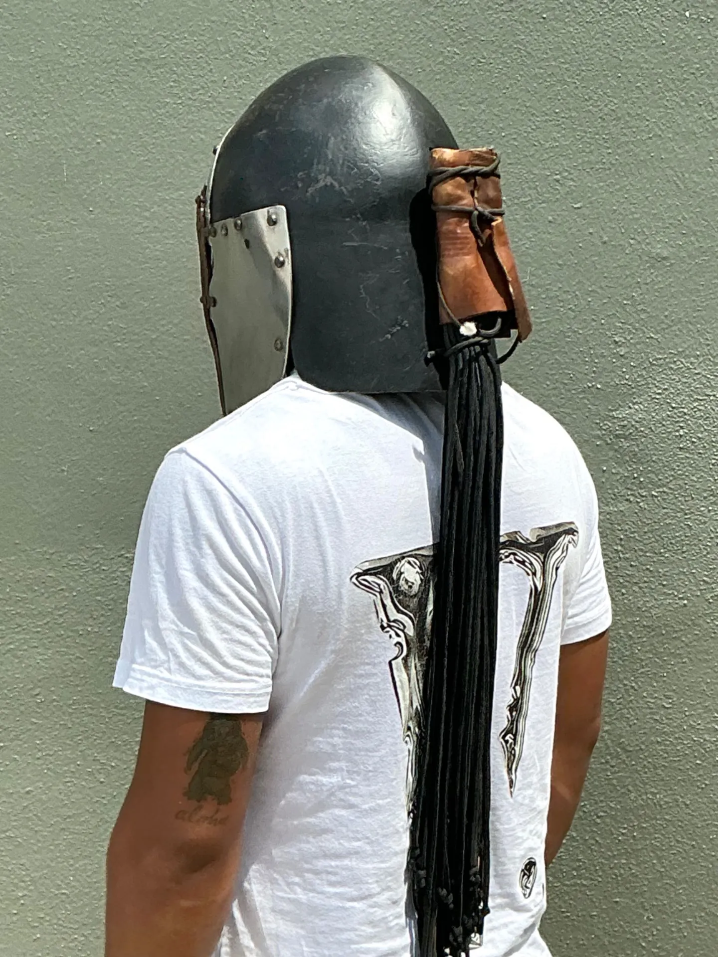 Vintage Gothic Metal Helmet With Leather Detail — additional photo 6