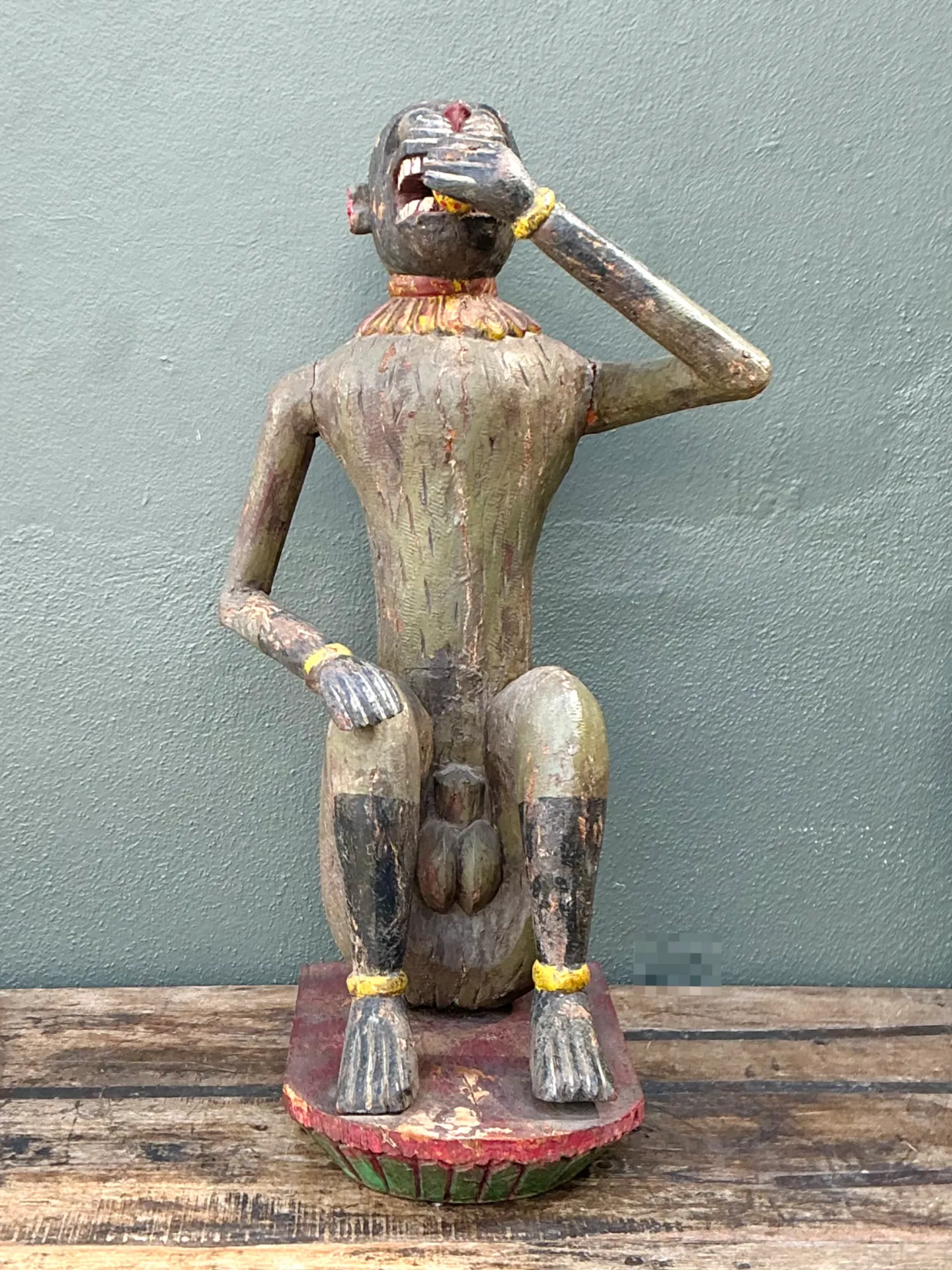 Vintage Painted Wood Monkey Sculpture — additional photo 5