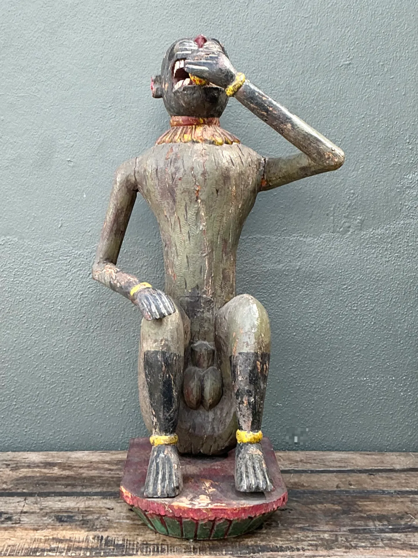 Vintage Painted Wood Monkey Sculpture — additional photo 2