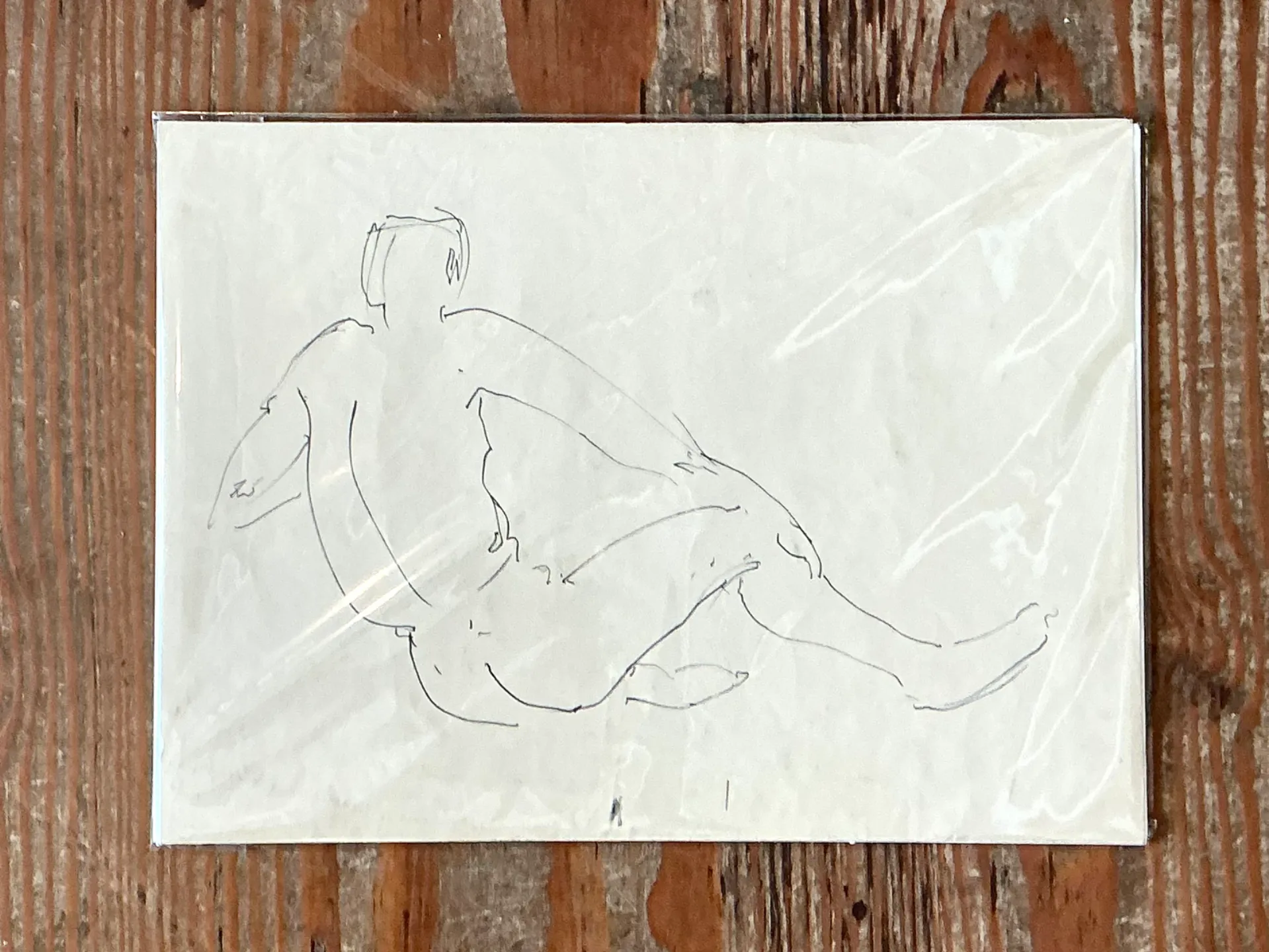 Vintage Ink Drawing of Reclining Male Figure — additional photo 1