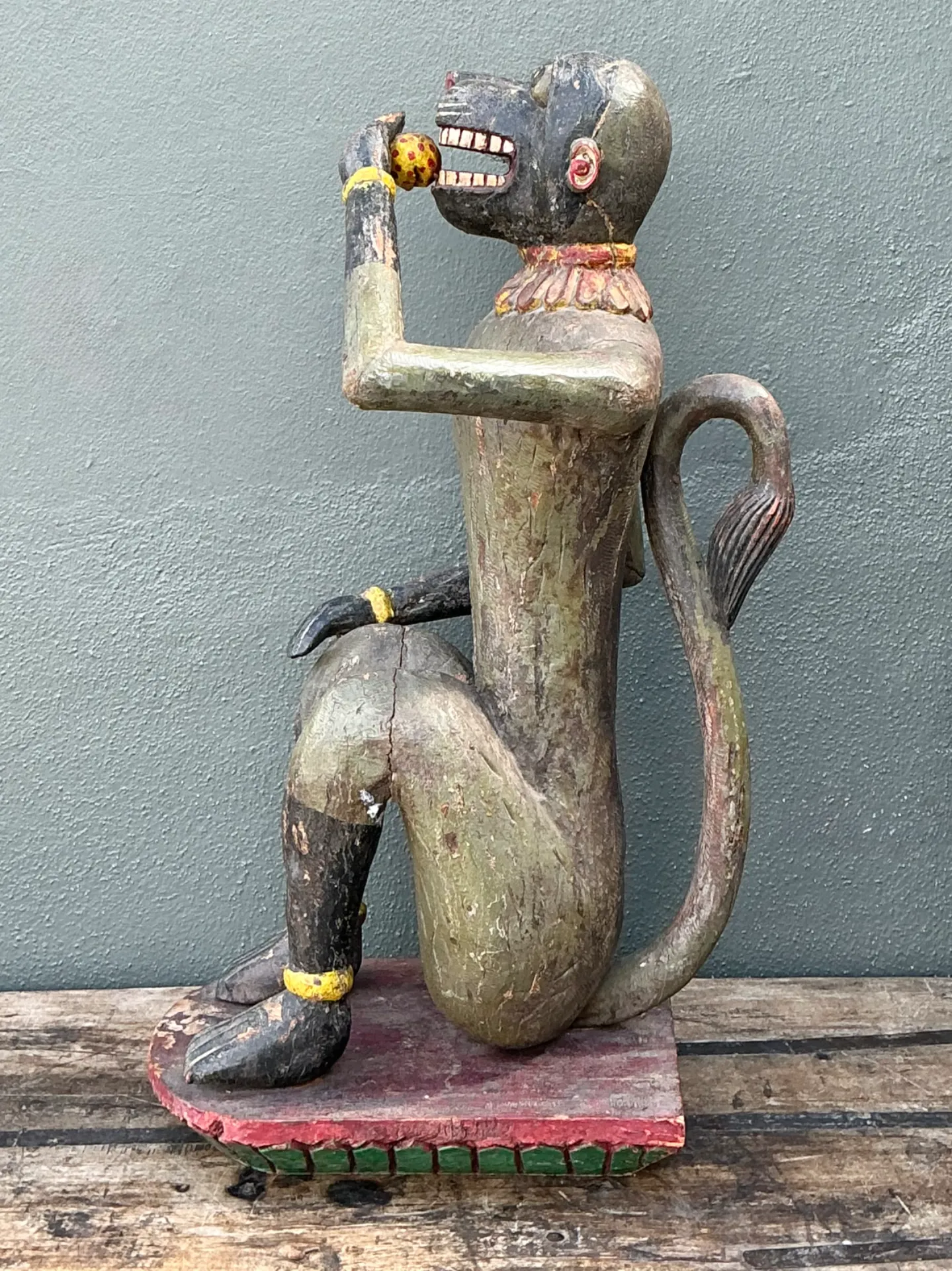 Vintage Painted Wood Monkey Sculpture — additional photo 7