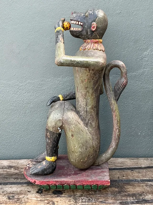 Vintage Painted Wood Monkey Sculpture — additional photo 7