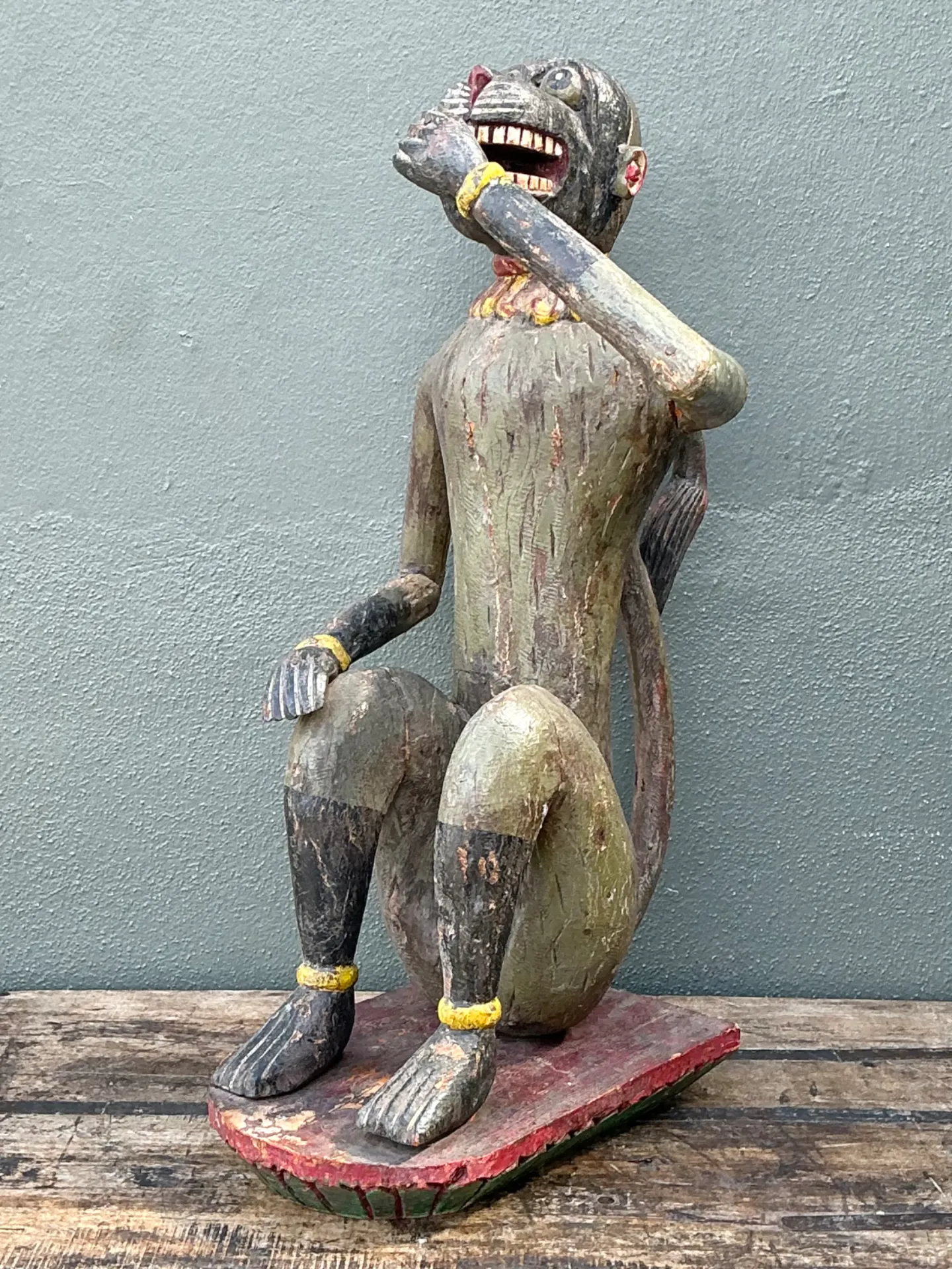 Vintage Painted Wood Monkey Sculpture — additional photo 6