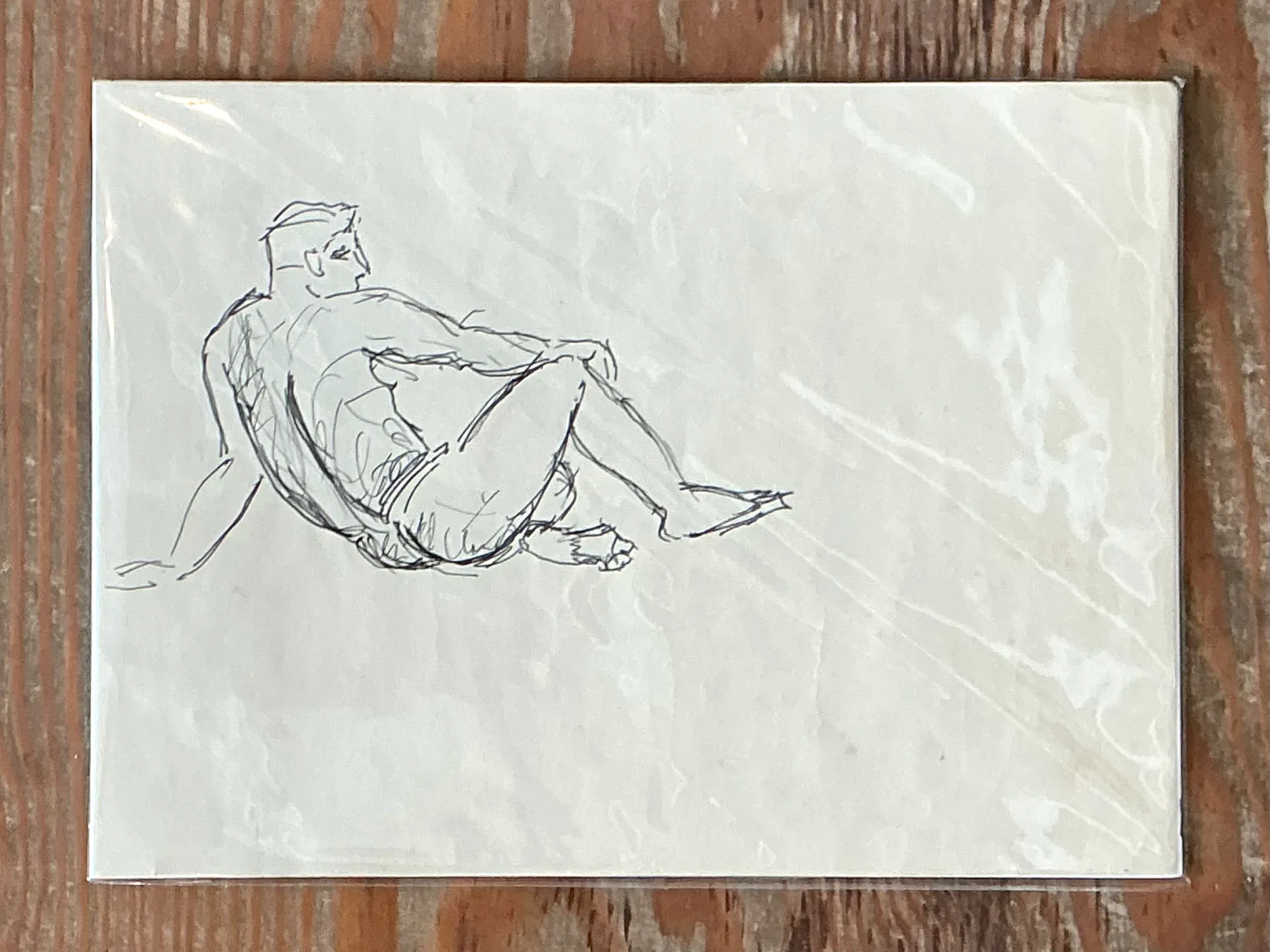 Vintage Ink Drawing of Reclining Male Figure — additional photo 1