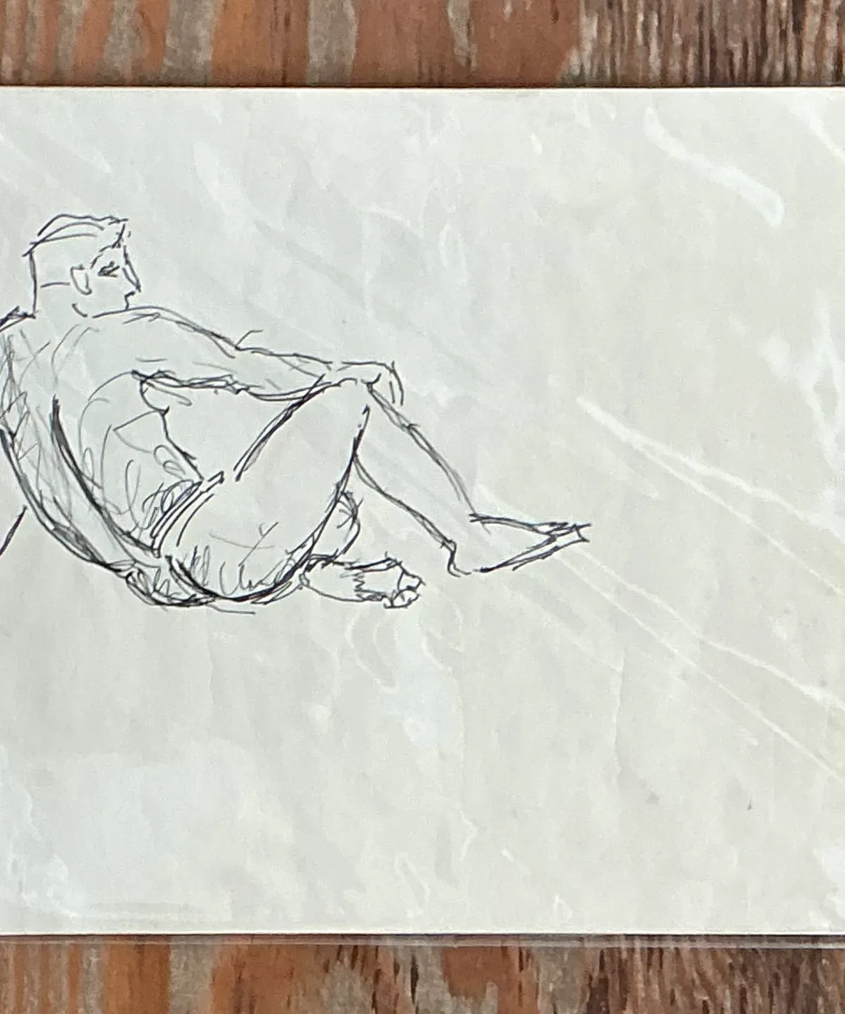 Vintage Ink Drawing of Reclining Male Figure