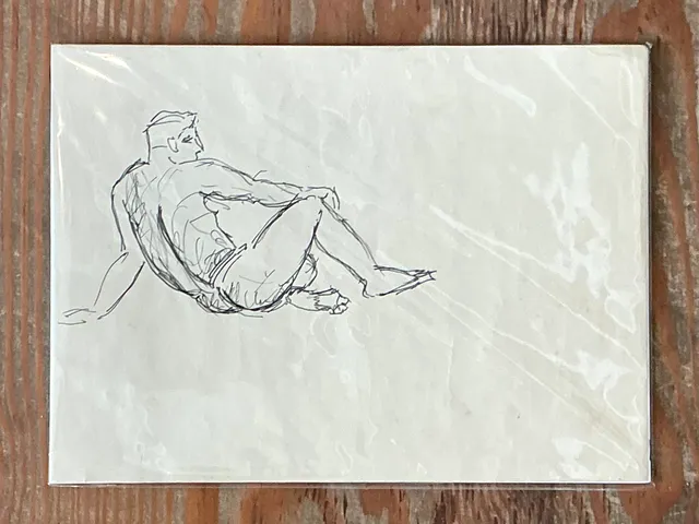 Vintage Ink Drawing of Reclining Male Figure — additional photo 1