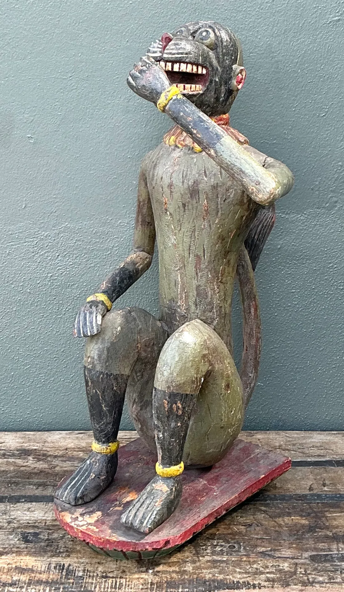 Vintage Painted Wood Monkey Sculpture — additional photo 1