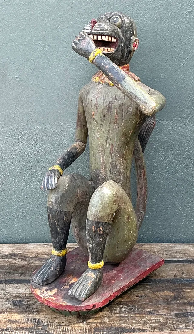Vintage Painted Wood Monkey Sculpture — additional photo 1