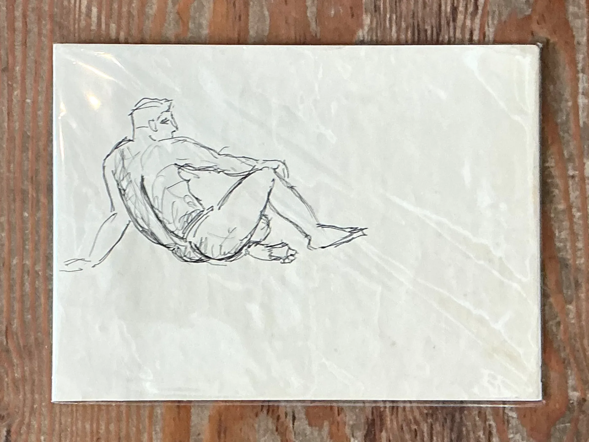 Vintage Ink Drawing of Reclining Male Figure — additional photo 3