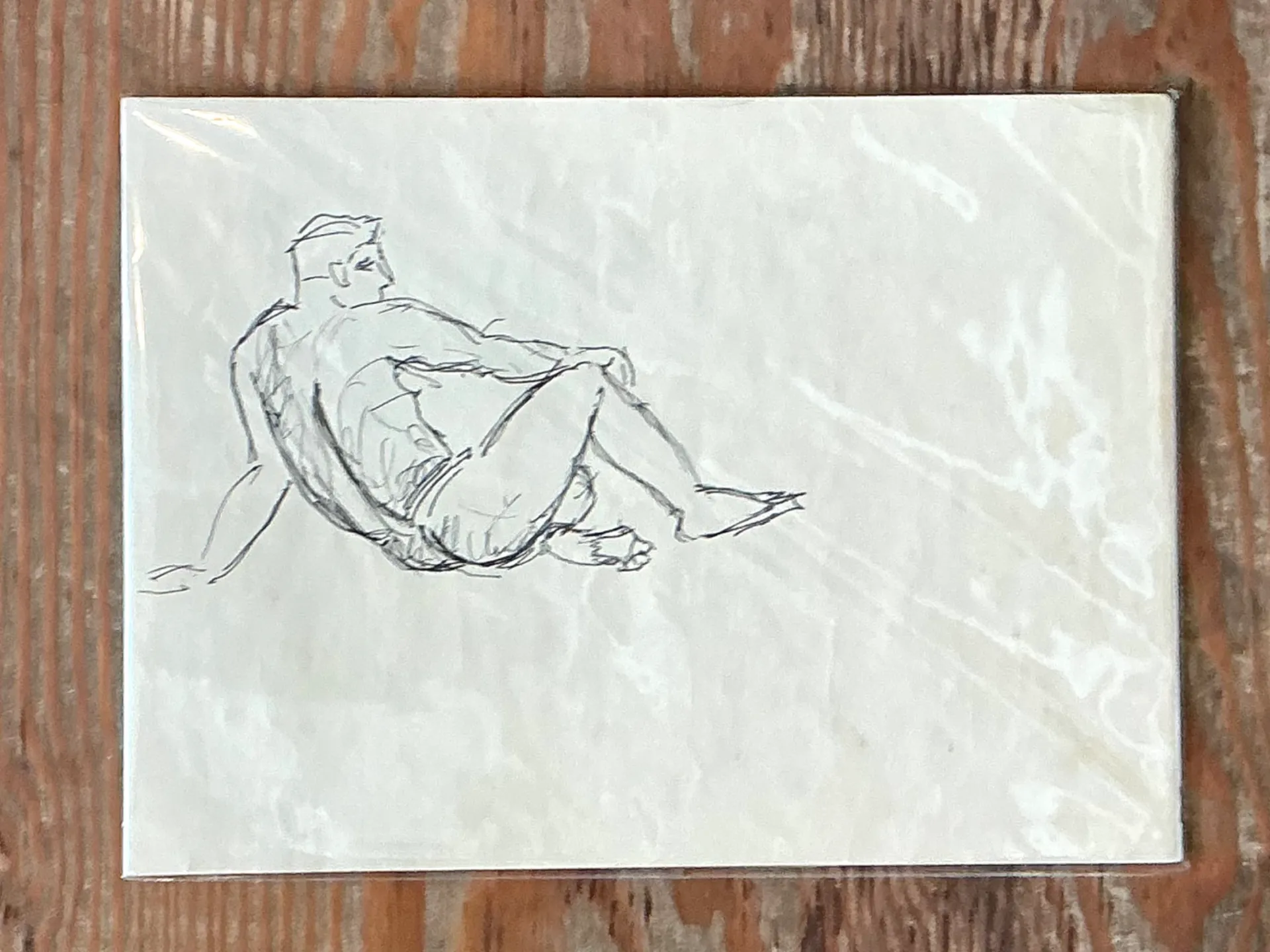 Vintage Ink Drawing of Reclining Male Figure — additional photo 5