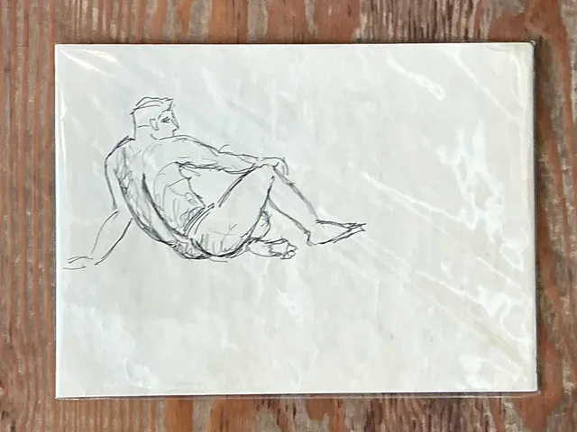 Vintage Ink Drawing of Reclining Male Figure — additional photo 5