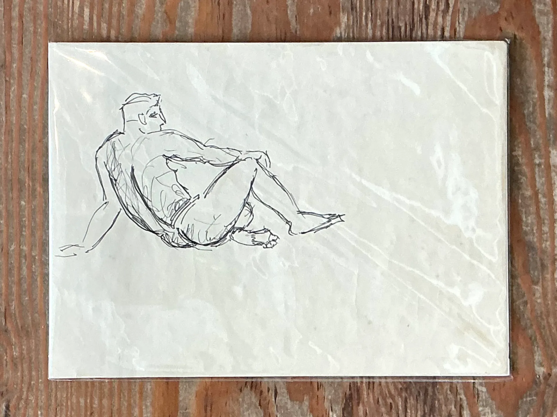 Vintage Ink Drawing of Reclining Male Figure — additional photo 4