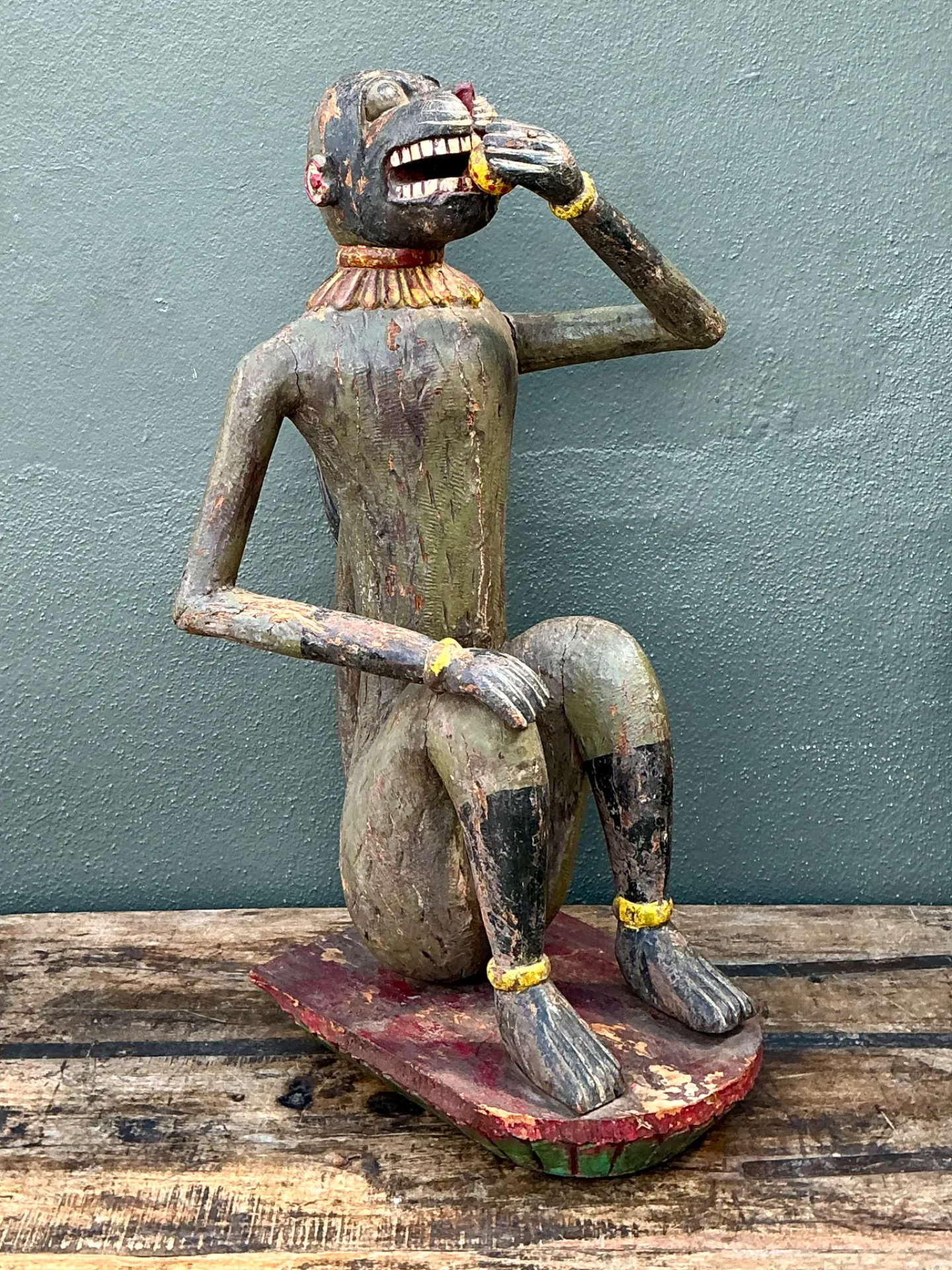 Vintage Painted Wood Monkey Sculpture — additional photo 3