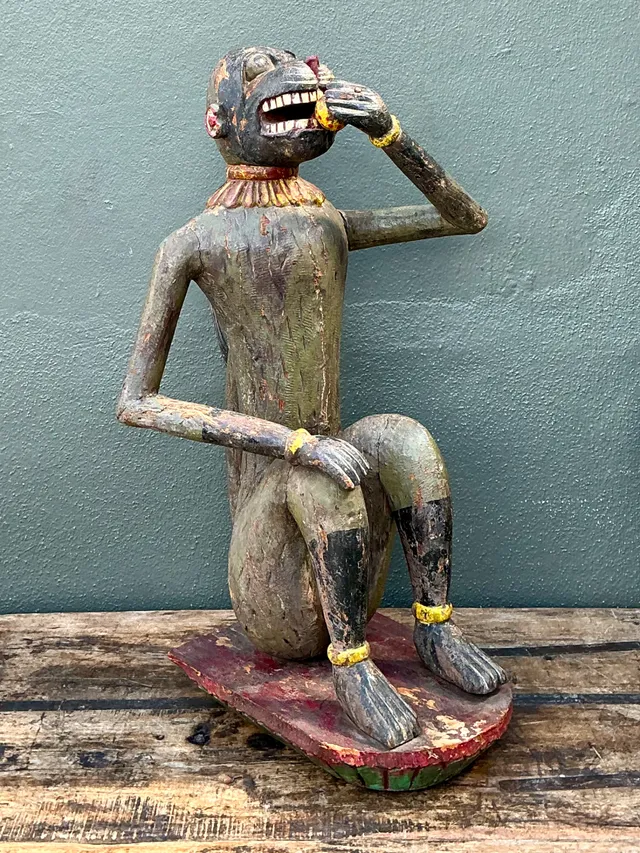 Vintage Painted Wood Monkey Sculpture — additional photo 3