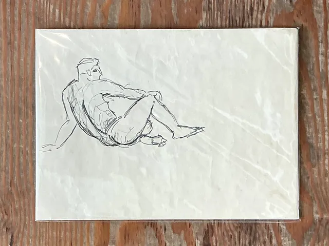 Vintage Ink Drawing of Reclining Male Figure — additional photo 7