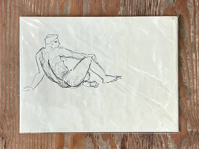 Vintage Ink Drawing of Reclining Male Figure — additional photo 2