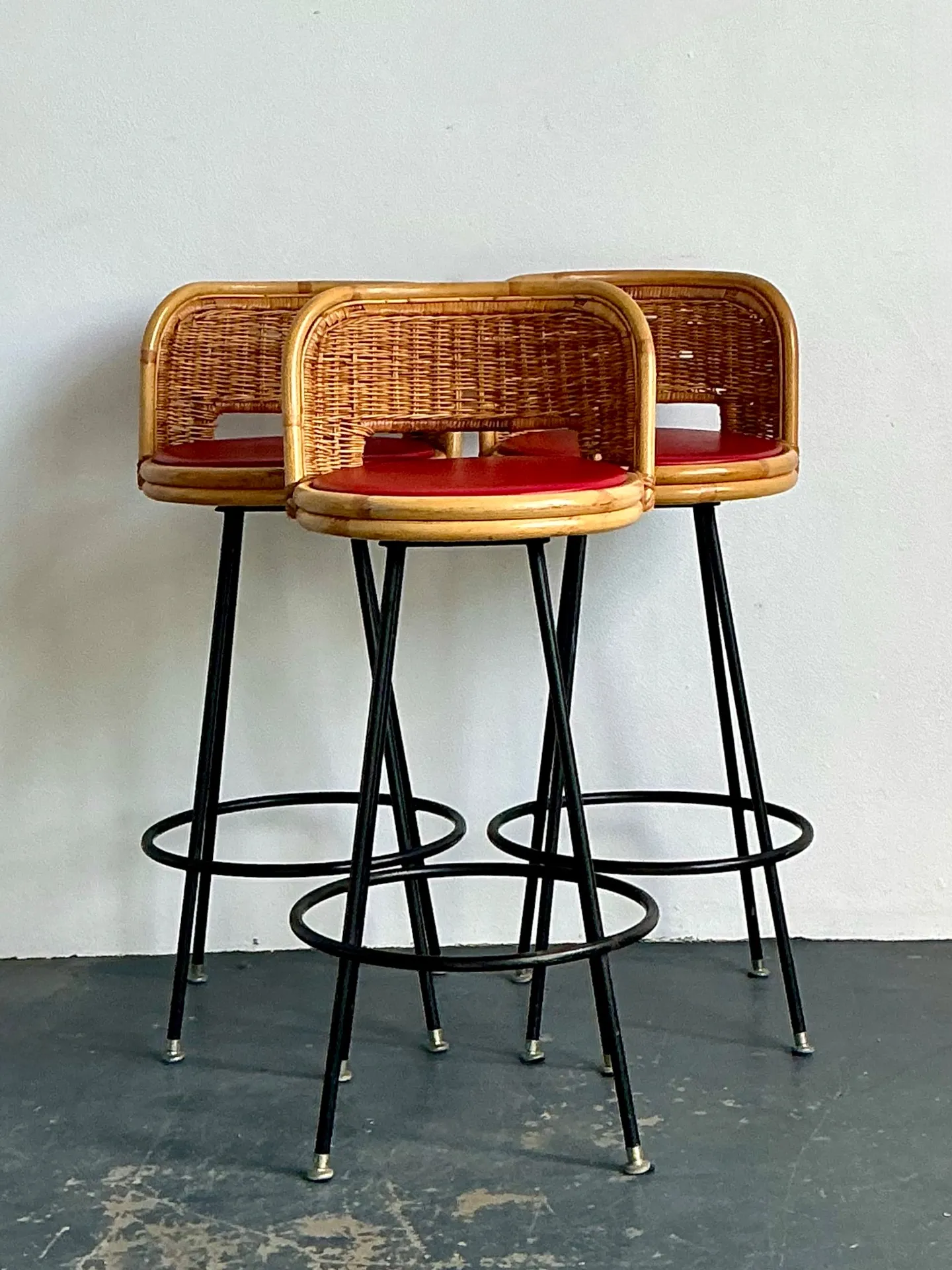 Vintage Rattan and Metal Bar Stools - Set of 3 — additional photo 3