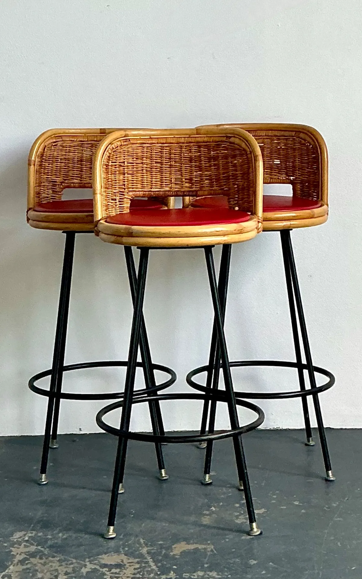 Vintage Rattan and Metal Bar Stools - Set of 3 — additional photo 3