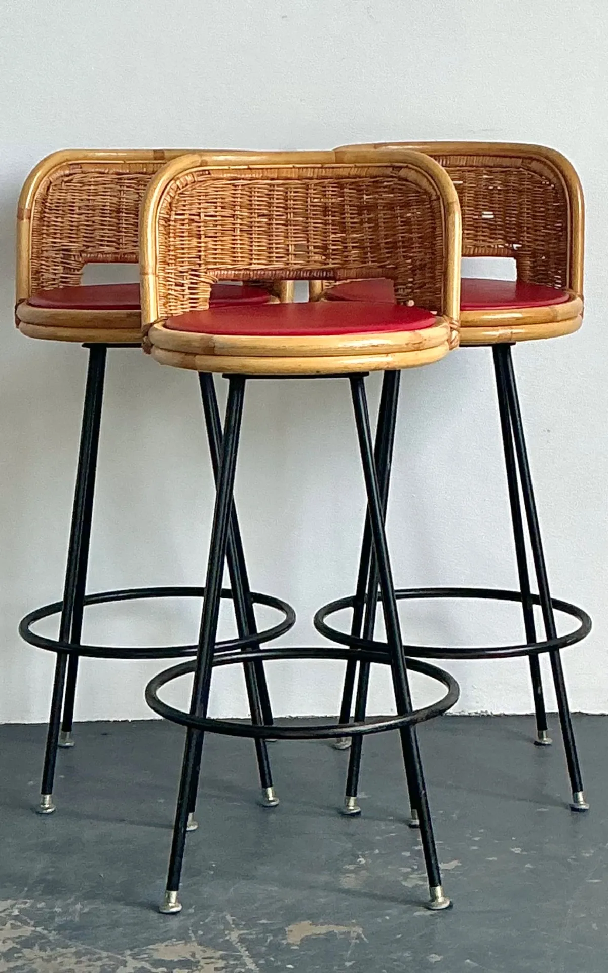 Vintage Rattan and Metal Bar Stools - Set of 3 — additional photo 2