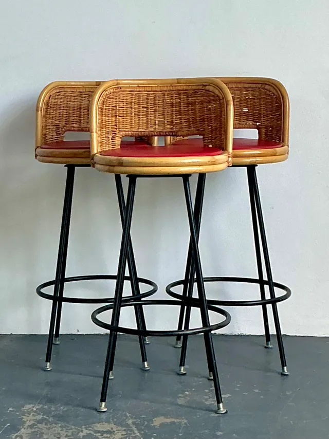 Vintage Rattan and Metal Bar Stools - Set of 3 — additional photo 5