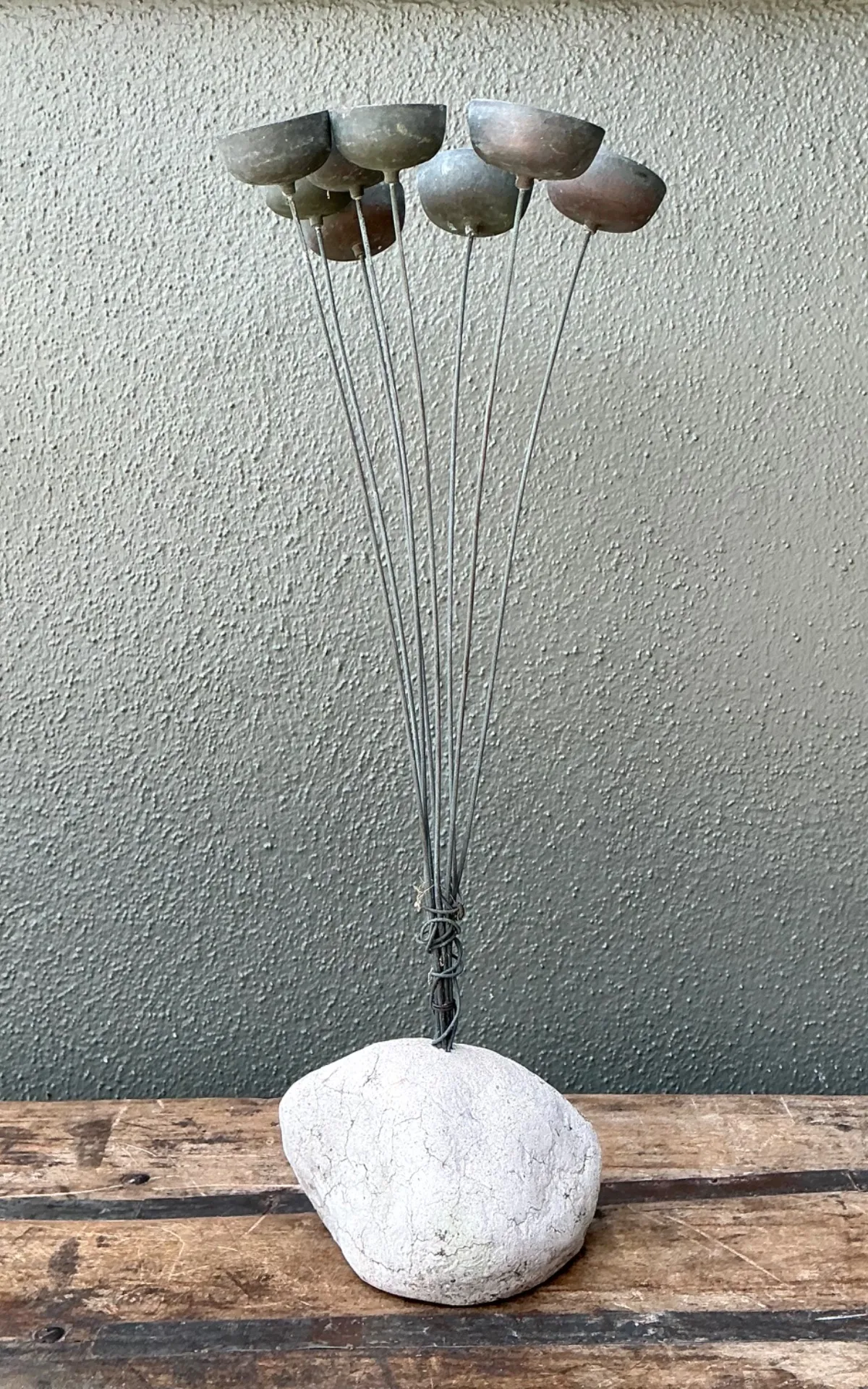 Vintage MCM Metal and Stone Abstract Wind Chime - Back view