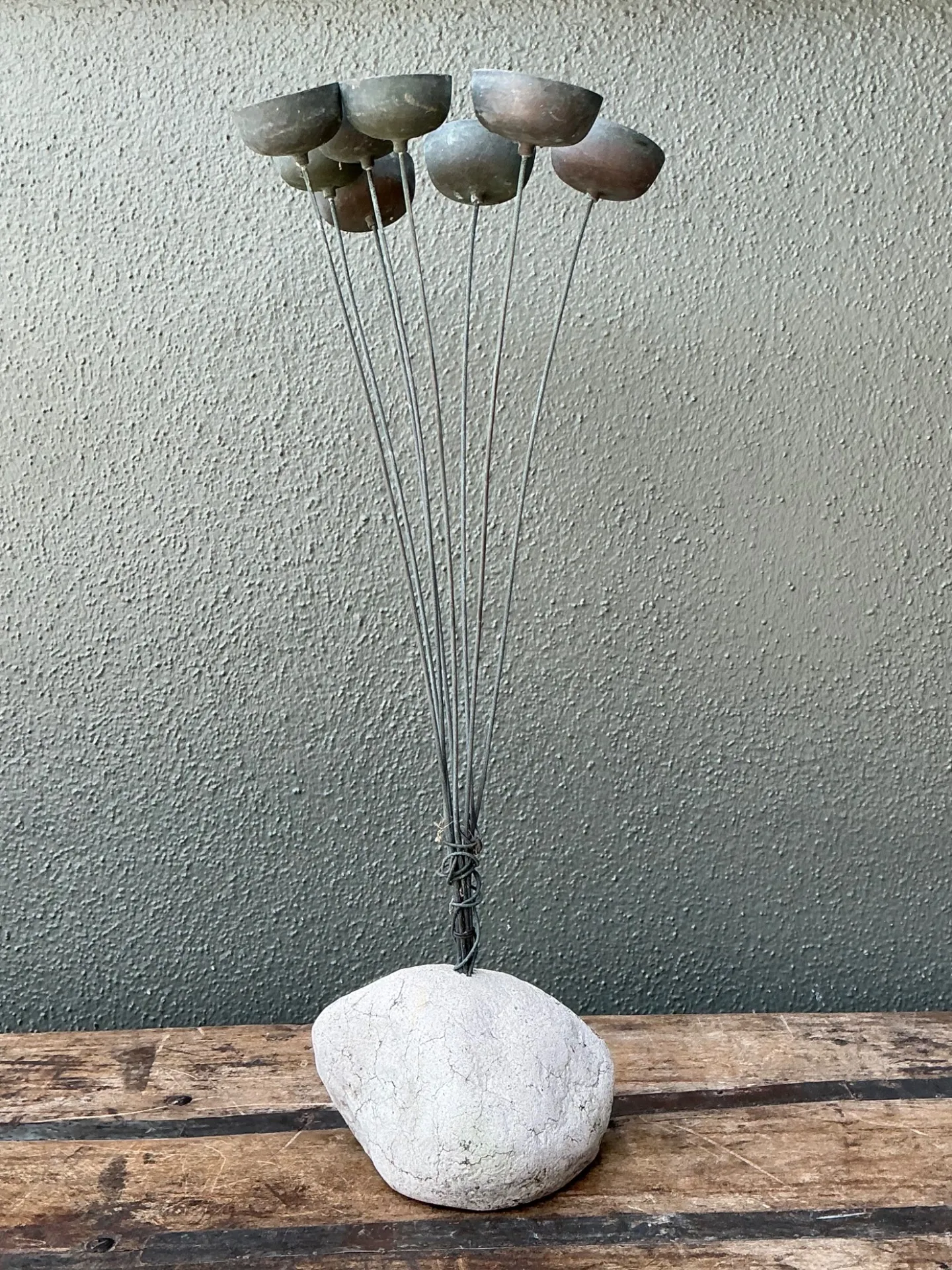 Vintage MCM Metal and Stone Abstract Wind Chime — additional photo 2