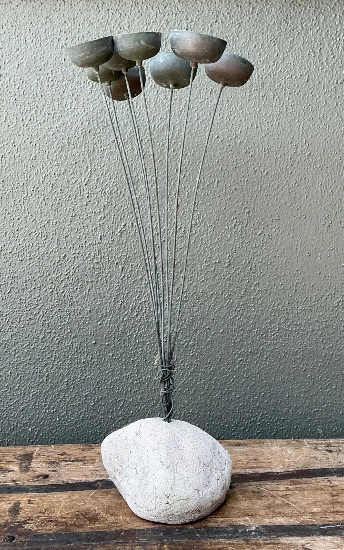 Vintage MCM Metal and Stone Abstract Wind Chime - Side view