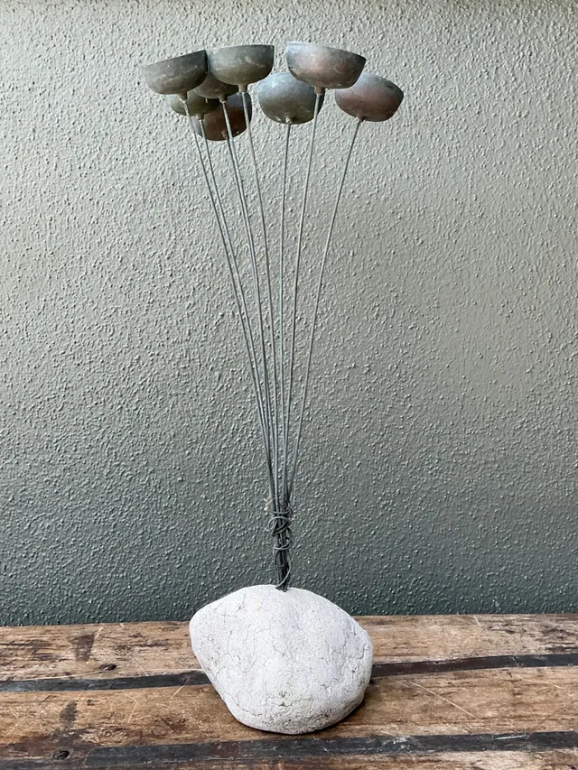 Vintage MCM Metal and Stone Abstract Wind Chime — additional photo 2