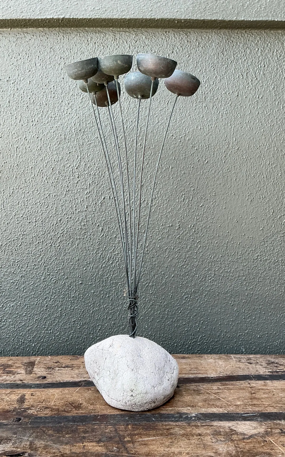 Vintage MCM Metal and Stone Abstract Wind Chime - Close-up view
