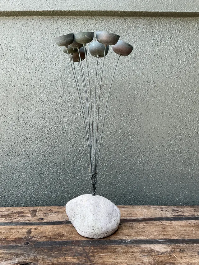 Vintage MCM Metal and Stone Abstract Wind Chime — additional photo 6