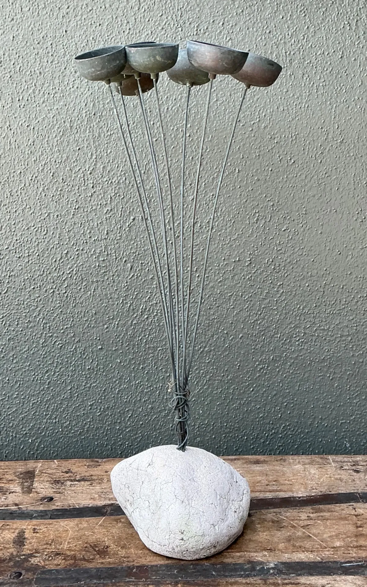 Vintage MCM Metal and Stone Abstract Wind Chime - Interior view