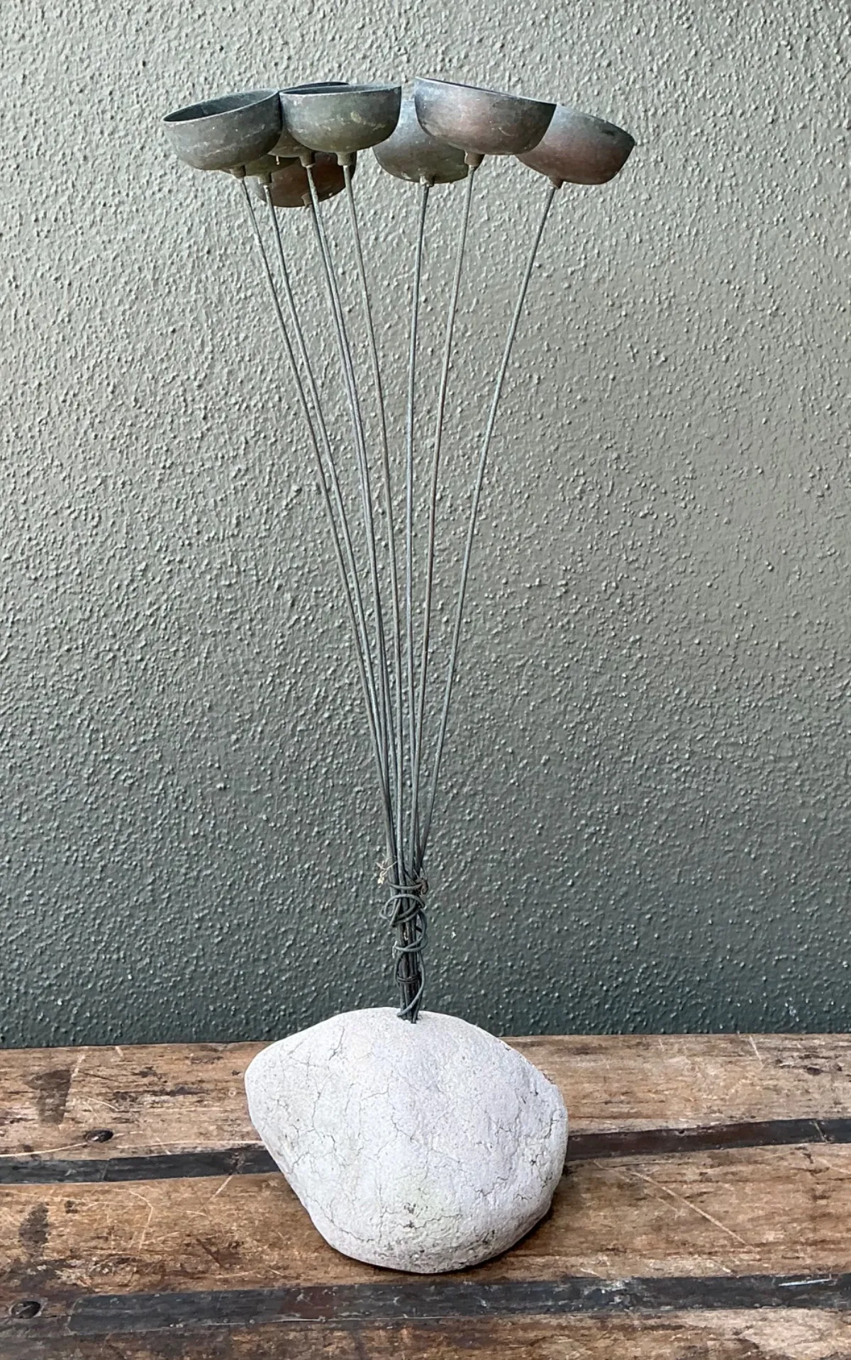 Vintage MCM Metal and Stone Abstract Wind Chime - Bottom view