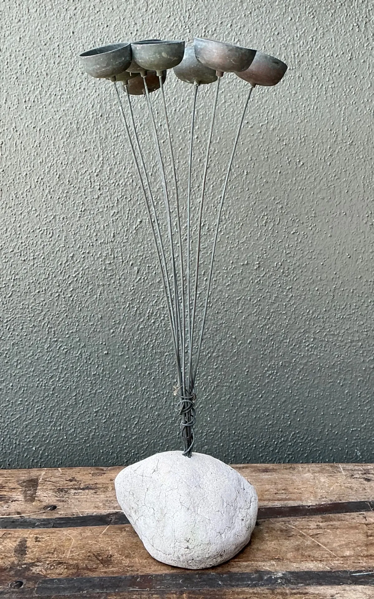 Vintage MCM Metal and Stone Abstract Wind Chime - Top view
