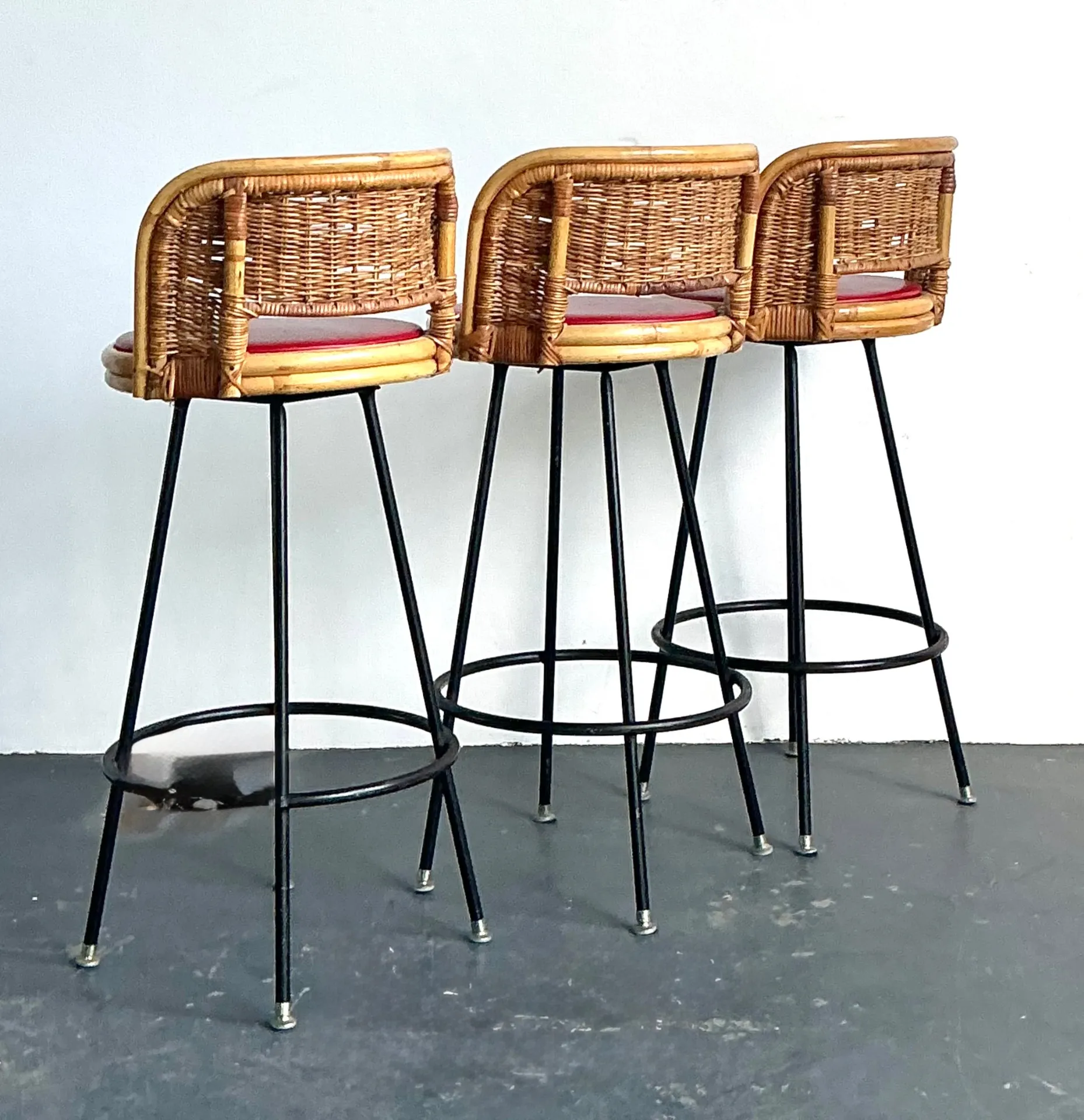 Vintage Rattan and Metal Bar Stools - Set of 3 — additional photo 1