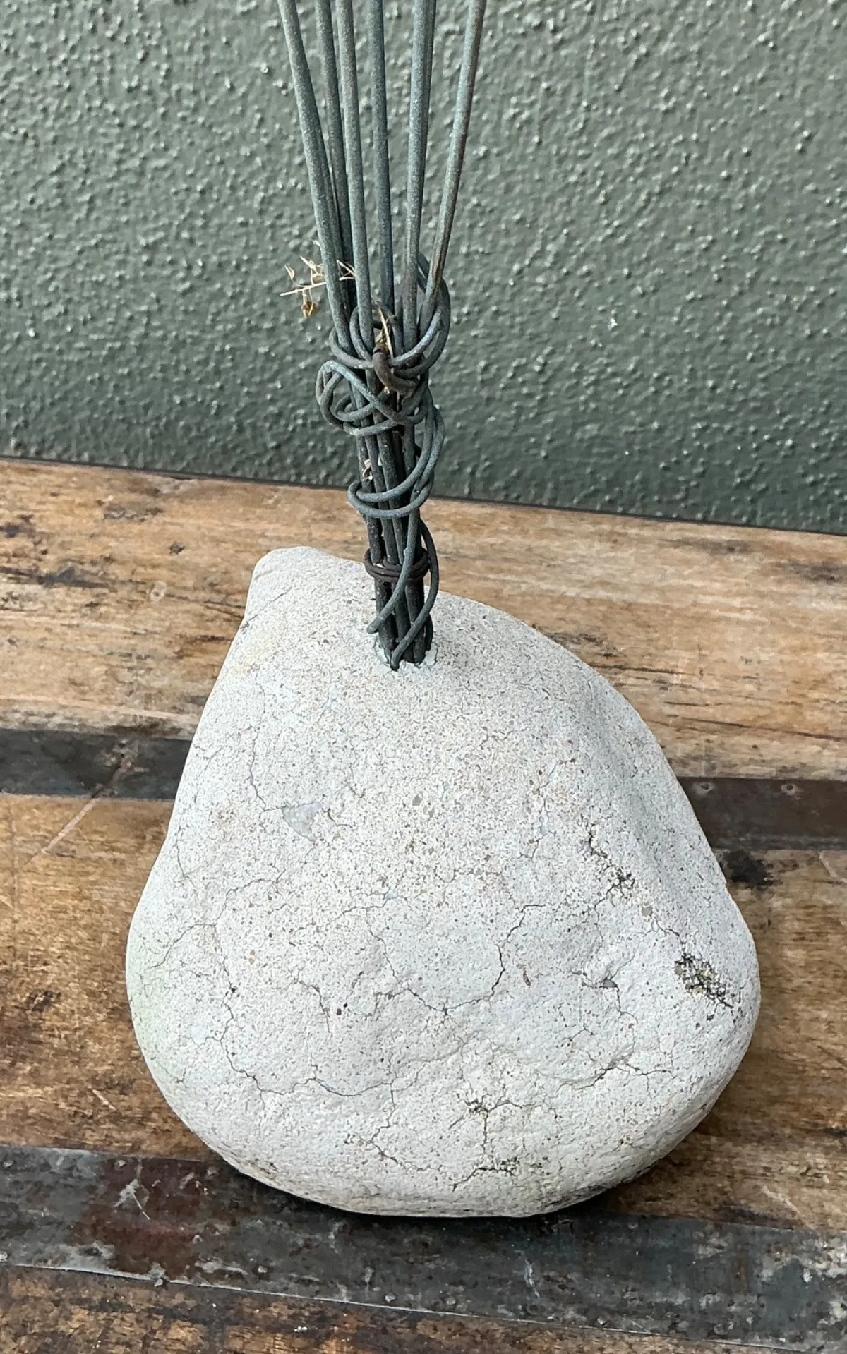 Vintage MCM Metal and Stone Abstract Wind Chime - Angle view