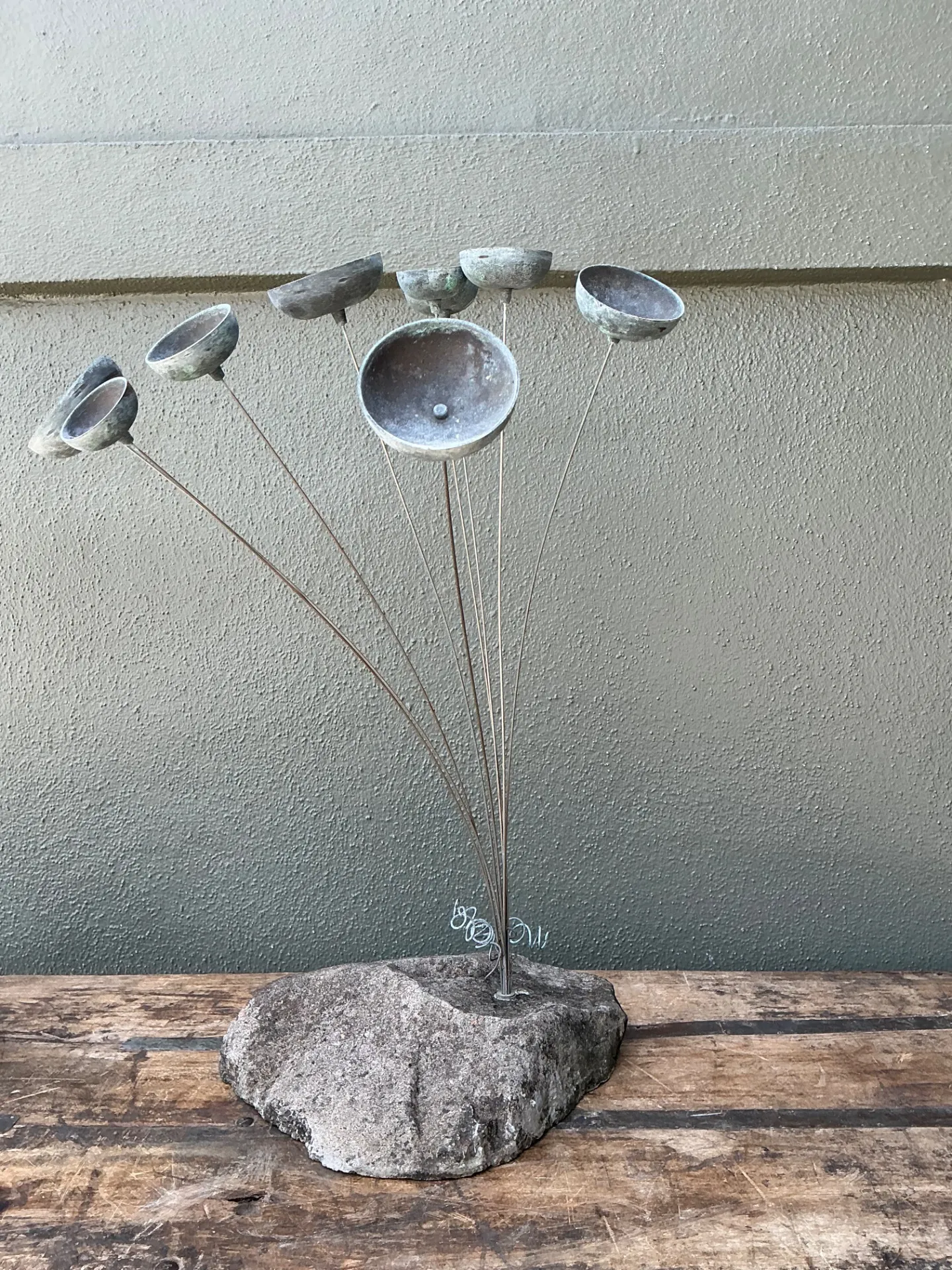 Vintage MCM Stone and Metal Abstract Wind Chime — additional photo 3