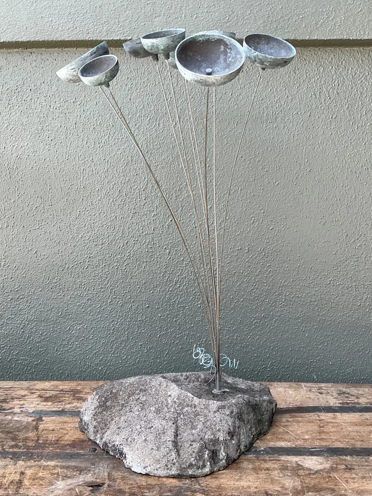 Vintage MCM Stone and Metal Abstract Wind Chime — additional photo 5