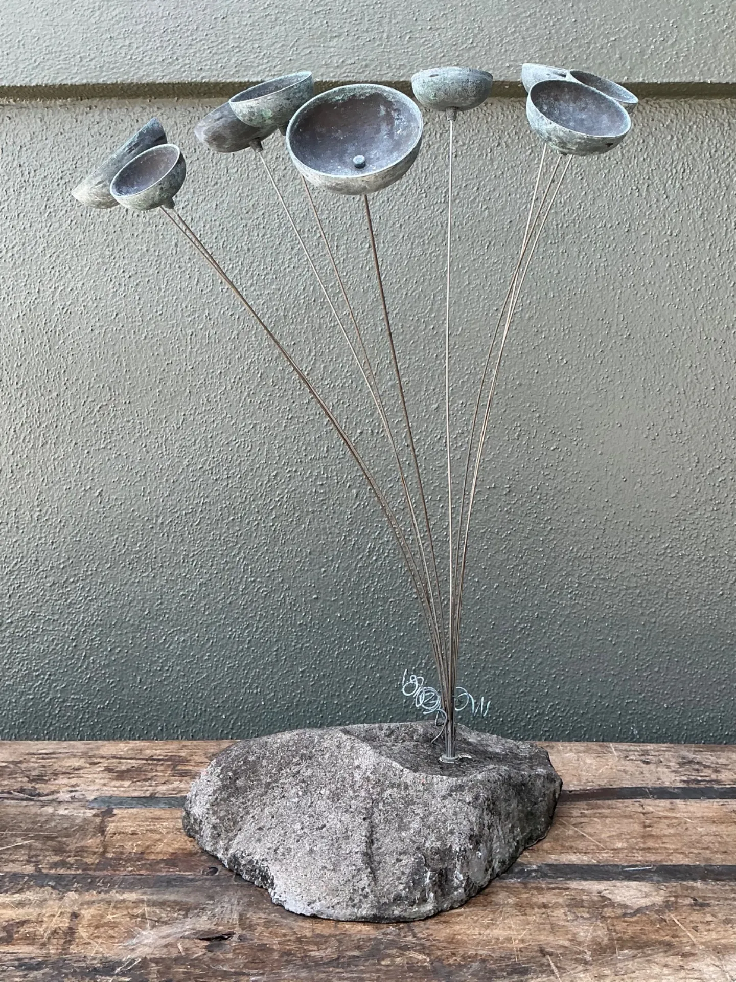 Vintage MCM Stone and Metal Abstract Wind Chime — additional photo 7