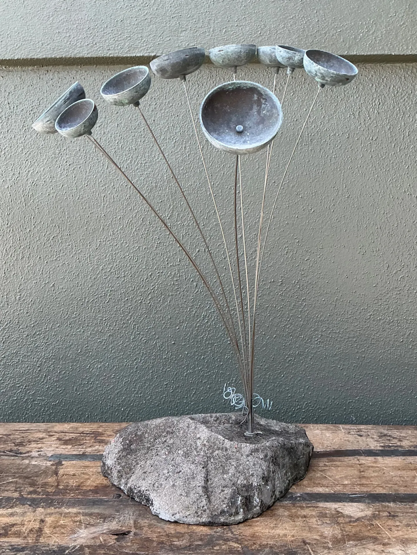 Vintage MCM Stone and Metal Abstract Wind Chime — additional photo 6