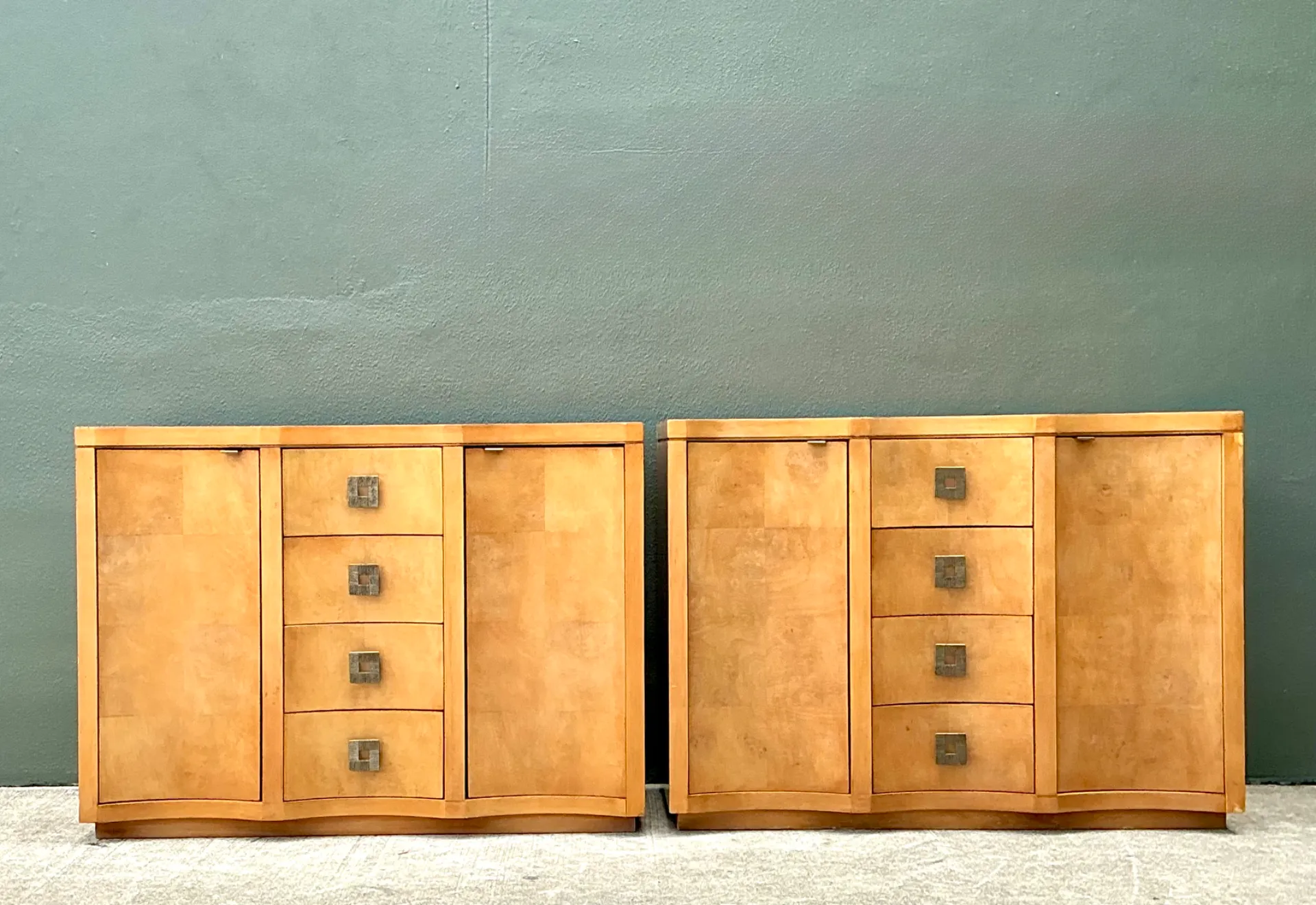 Vintage Deco Burl Wood and Metal Chest Of Drawers - A Pair — additional photo 1